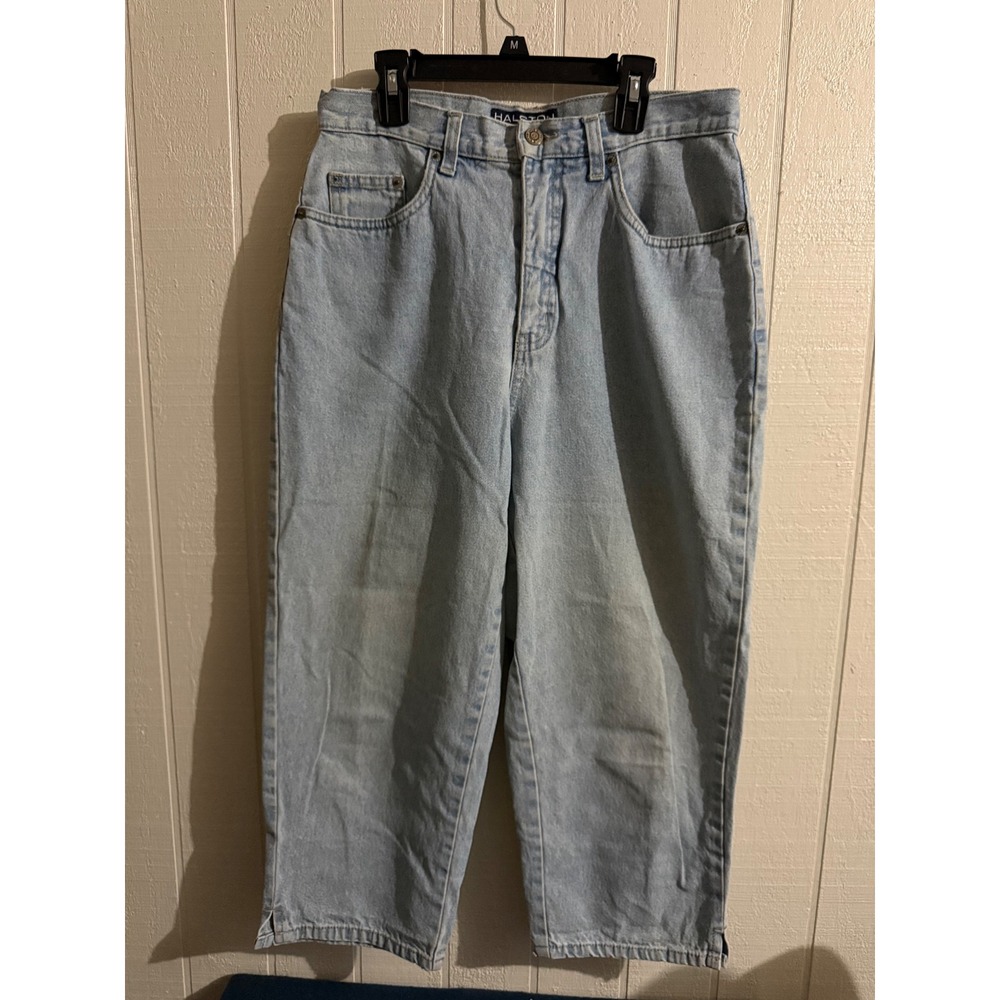 Halston Jeanswear Vintage High Waisted Light Wash Cropped Denim Jeans Size 8